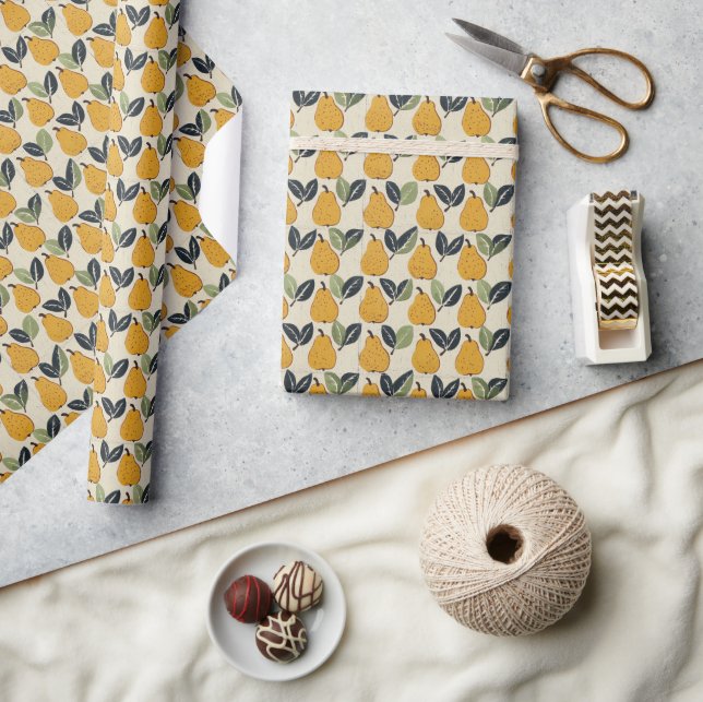 Cheerful Yellow Pear Illustration Wrapping Paper (Crafts)