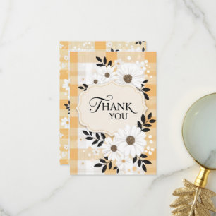 Cheerful Yellow Plaid & Little Flowers Thank You Card