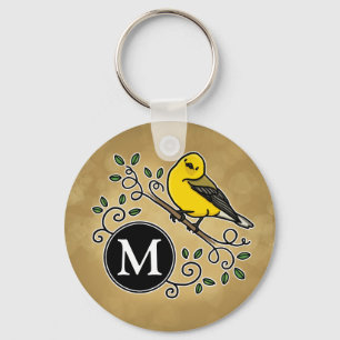 Cheerful Yellow Prothonotary Warbler with Monogram Keychain