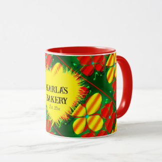Cheerful Yellow & Red Flowers with Green Mug