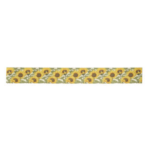 Cheerful Yellow Sunflower Green Leaf Ribbon Satin Ribbon