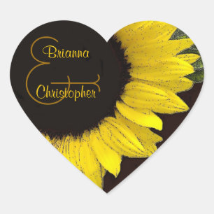 Cheerful Yellow Sunflower Heart Wedding Sticker