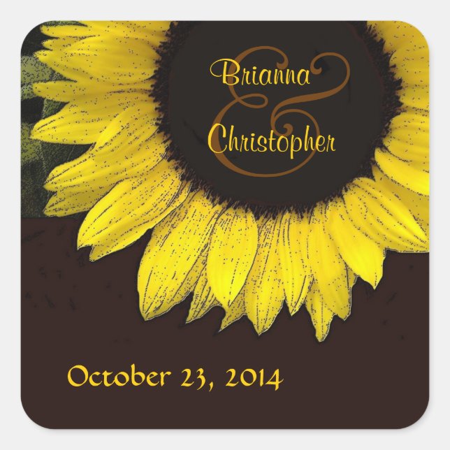 Cheerful Yellow Sunflower Wedding Sticker (Front)