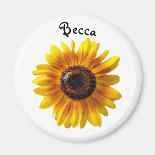 Cheerful Yellow Sunflower with Bee Personalized Magnet