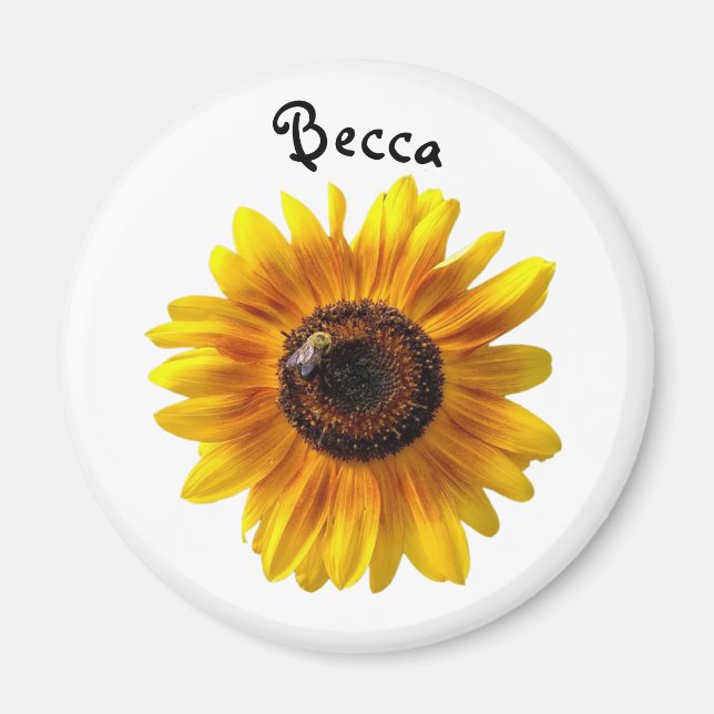 Cheerful Yellow Sunflower with Bee Personalized Magnet (Front)