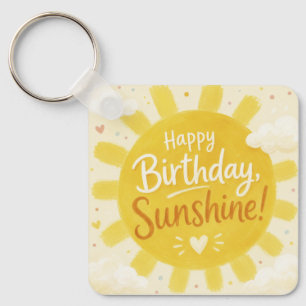 Cheerful Yellow Sunshine Happy Birthday Keychain
