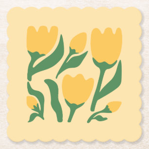 Cheerful Yellow Tulips Paper Coaster