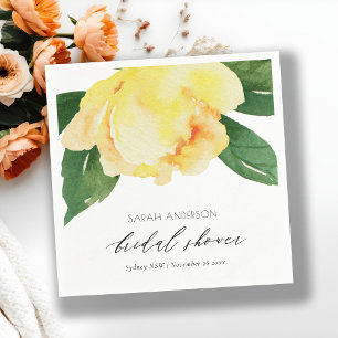 CHEERFUL YELLOW WATERCOLOR FLORAL BRIDAL SHOWER NAPKIN