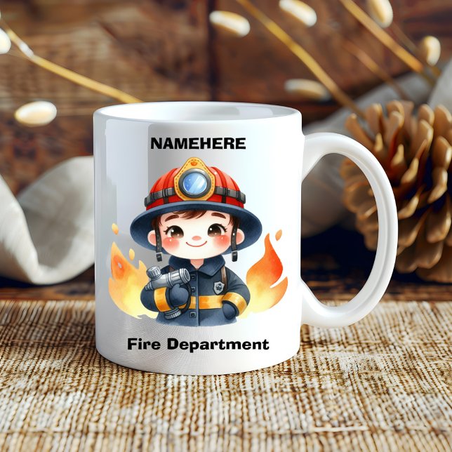 Cheerful young firefighter ready to fight coffee mug (Creator Uploaded)