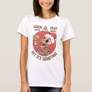 Cheerful Yuletide Revelry: Skeleton's Festive Toas T-Shirt