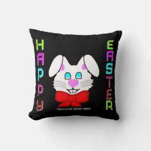 Cheerfully Happy Easter Bunny Square Throw Pillow