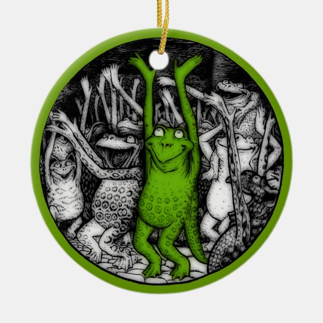 Cheering Frogs Ceramic Ornament (Front)