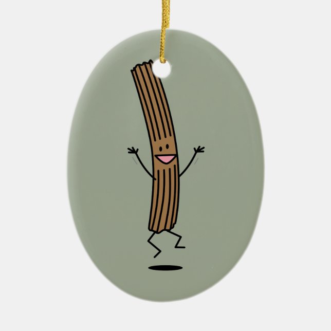 Cheering Jumping Churro Ceramic Ornament (Front)