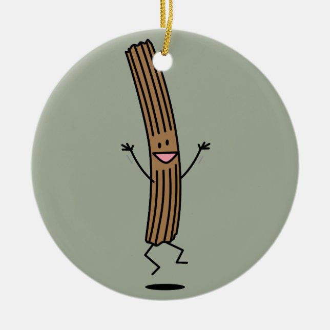 Cheering Jumping Churro Ceramic Ornament (Front)