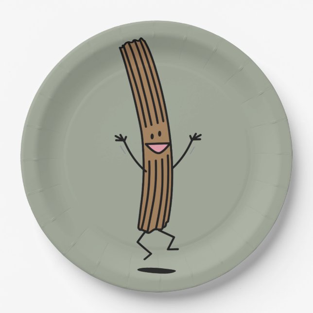Cheering Jumping Churro Paper Plate (Front)