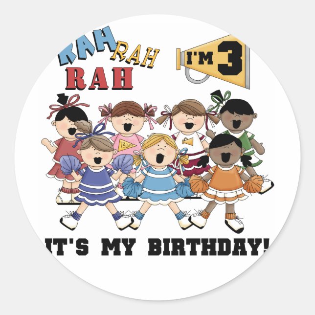 Cheerleader 3rd Birthday T-shirts and Gifts Classic Round Sticker (Front)