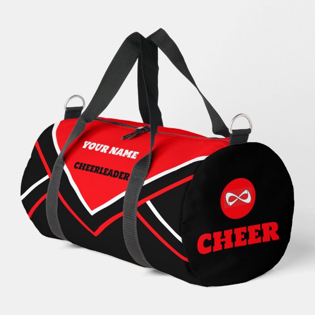 cheerleader bag, personalize red, white & black duffle bag (Left Corner)