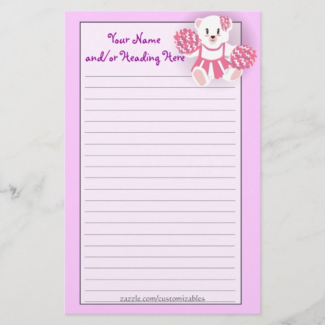Cheerleader Bear Stationery (Front)