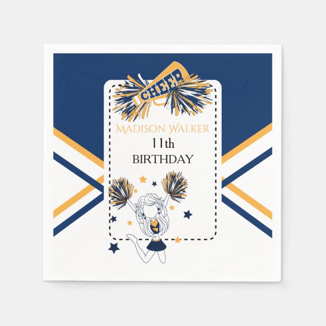 Cheerleader Birthday Party in Navy Blue & Gold Napkin (Front)