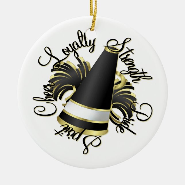 Cheerleader Black and Gold Qualities Ceramic Ornament (Front)