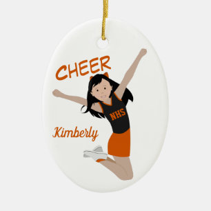Cheerleader Black Hair Black & Orange Ceramic Ornament