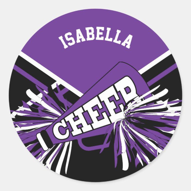 📣 Cheerleader - Black, Purple and White Classic Round Sticker (Front)