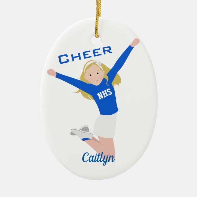 Cheerleader Blonde Blue & White Ceramic Ornament (Front)