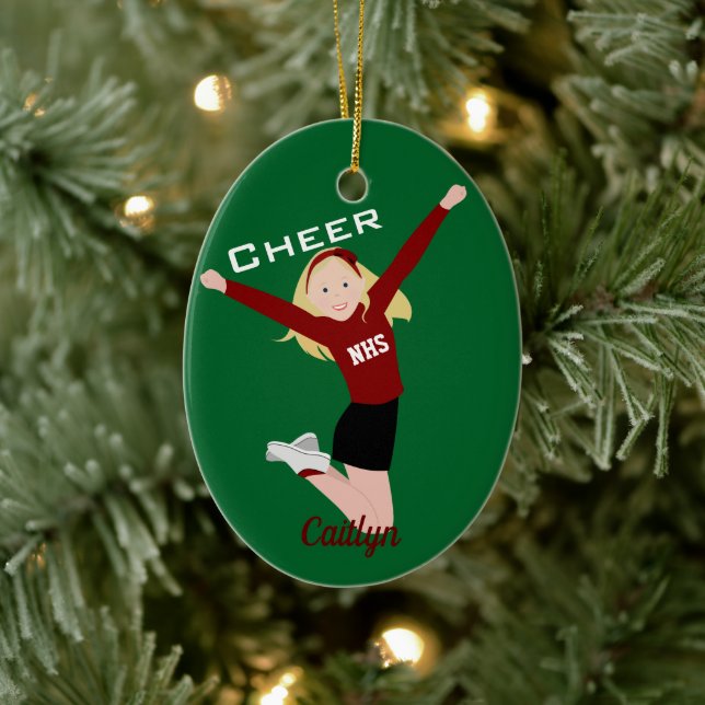 Cheerleader Blonde Red & Black Ceramic Ornament (Tree)