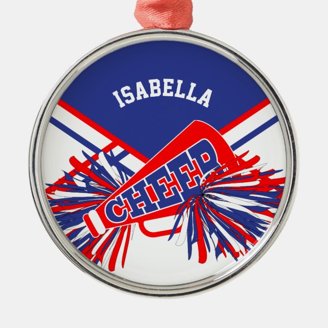 Cheerleader 📣💖 - Blue, White and Red Metal Ornament (Front)