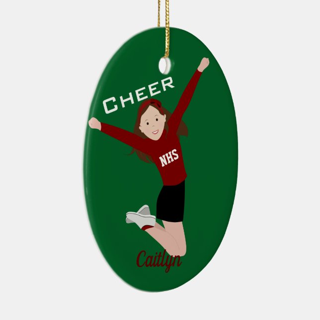 Cheerleader Brunette Red & Black Ceramic Ornament (Right)
