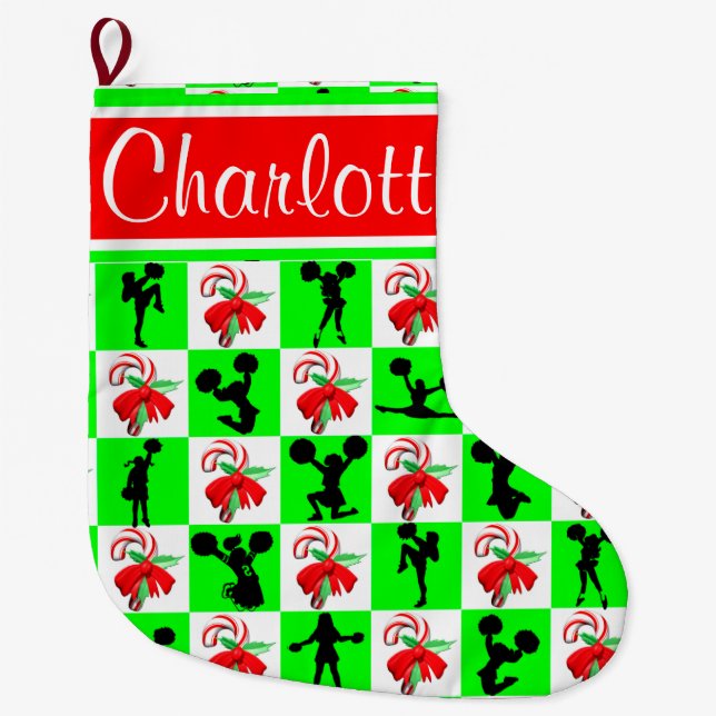 CHEERLEADER CANDY CANE CHRISTMAS STOCKING (Front)