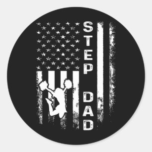 Cheerleader Cheer Step Dad America Flag Vintage Xm Classic Round Sticker