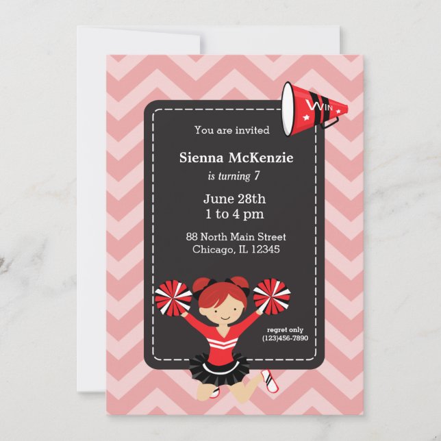 Cheerleader, choose your own background colour invitation (Front)