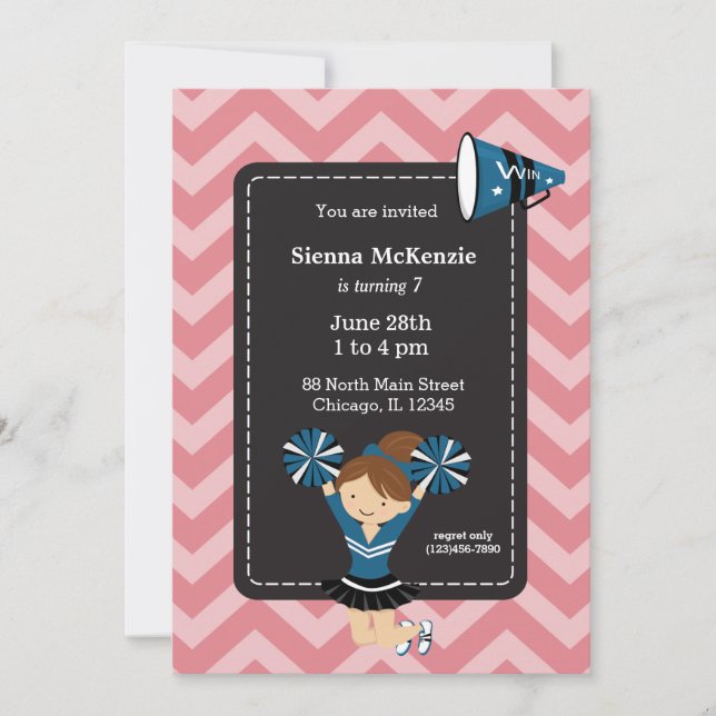 Cheerleader, choose your own background colour invitation (Front)