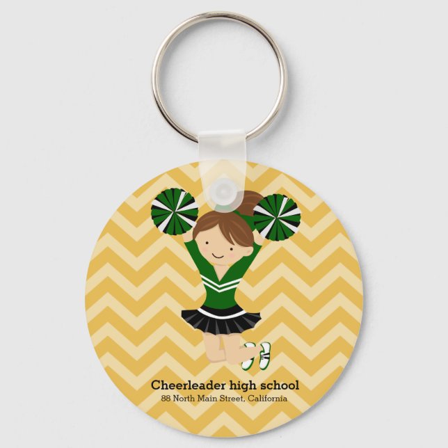Cheerleader, choose your own background colour keychain (Front)
