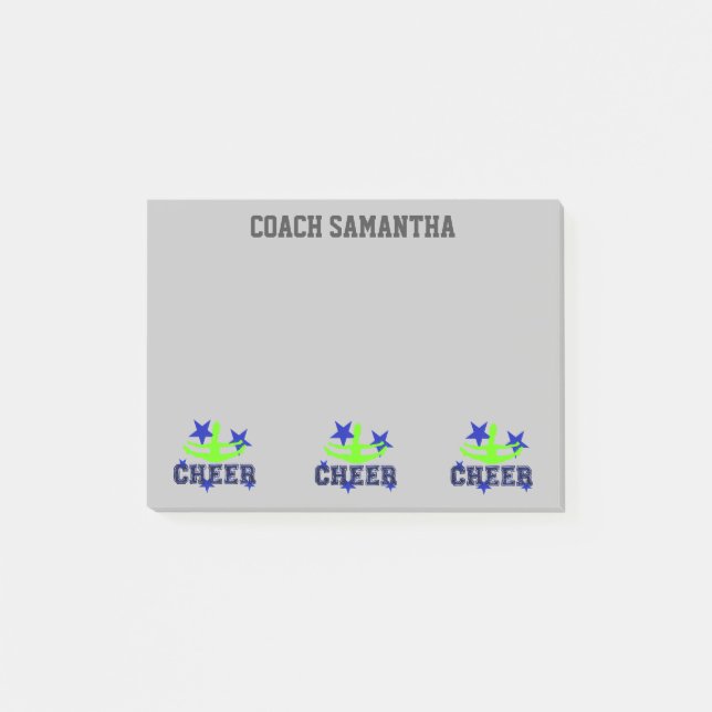 Cheerleader coach grey personalized post it notes (Front)