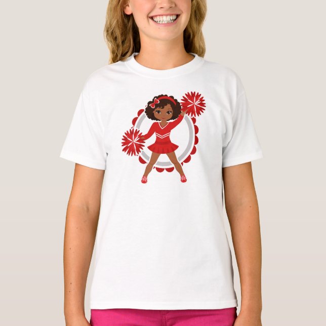 Cheerleader - Cute Red African American Cheer T-Shirt (Front)