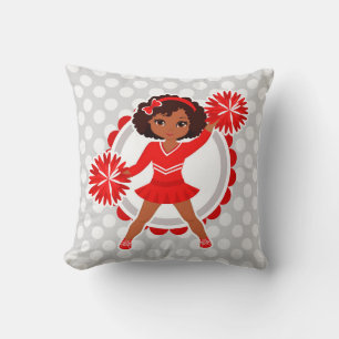 Cheerleader - Cute Red African American Cheer Throw Pillow
