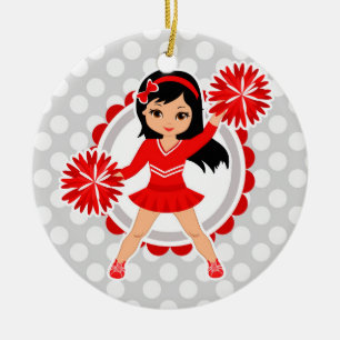 Cheerleader - Cute Red Black Hair Cheer Ceramic Ornament