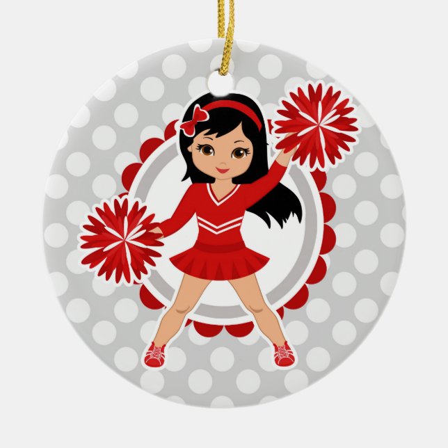Cheerleader - Cute Red Black Hair Cheer Ceramic Ornament (Front)