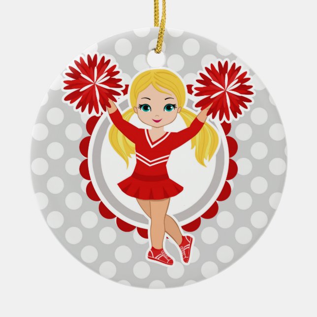 Cheerleader - Cute Red Blonde Cheer Ceramic Ornament (Front)