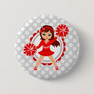 Cheerleader - Cute Red Brunette Cheer 2 Inch Round Button