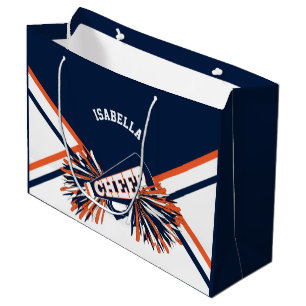 Cheerleader 📣  - Dark Blue, Orange, White - Large Large Gift Bag