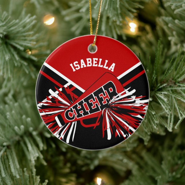 Cheerleader 📣💖  Dark Red, Black and White Ceramic Ornament (Tree)