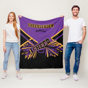 Cheerleader Design in  Purple, Gold & Black Fleece Blanket