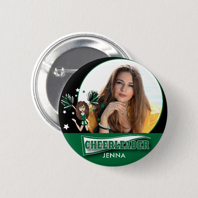 Cheerleader - DIY Photo -  Dark Green 2 Inch Round Button (Front & Back)