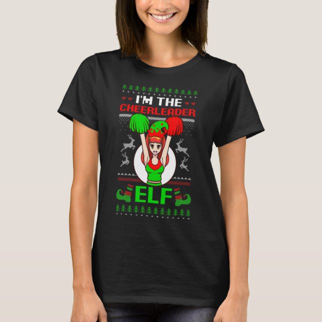 Cheerleader Elf Design Christmas Cheerleading  T-Shirt (Front)