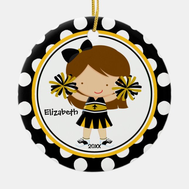 Cheerleader Girl Christmas Ornament Black Gold (Front)