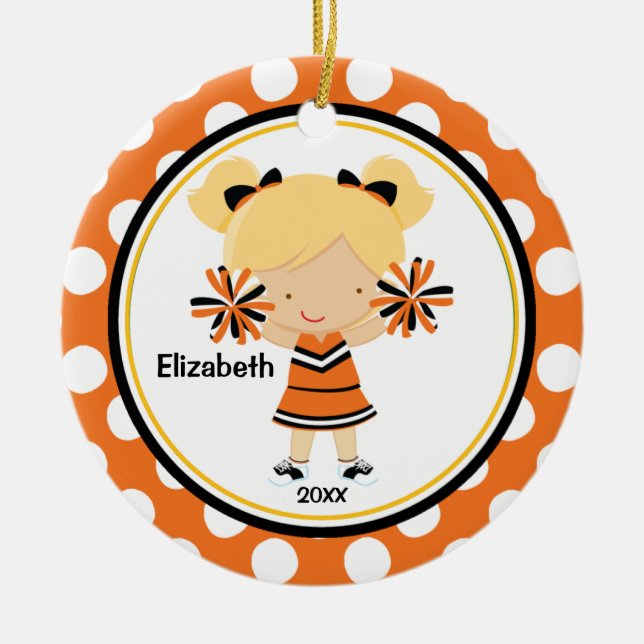 Cheerleader Girl Christmas Ornament Black Orange (Front)