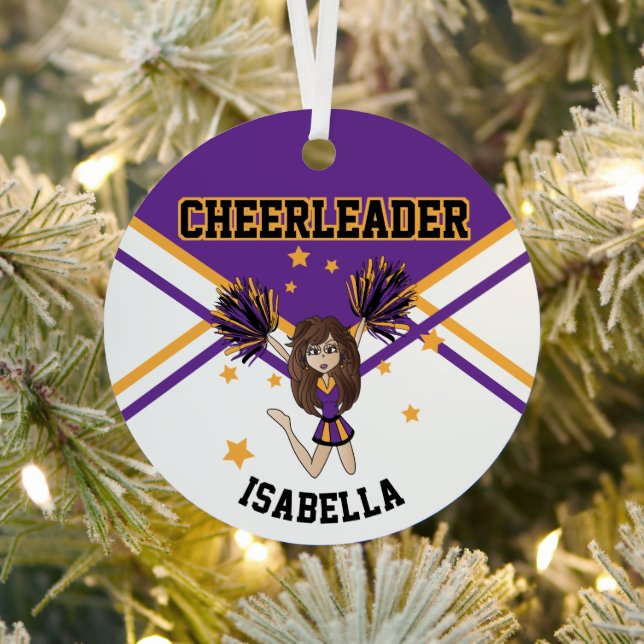 Cheerleader 📣 💖 Girl -  Purple and Gold 2S Metal Ornament (Insitu)